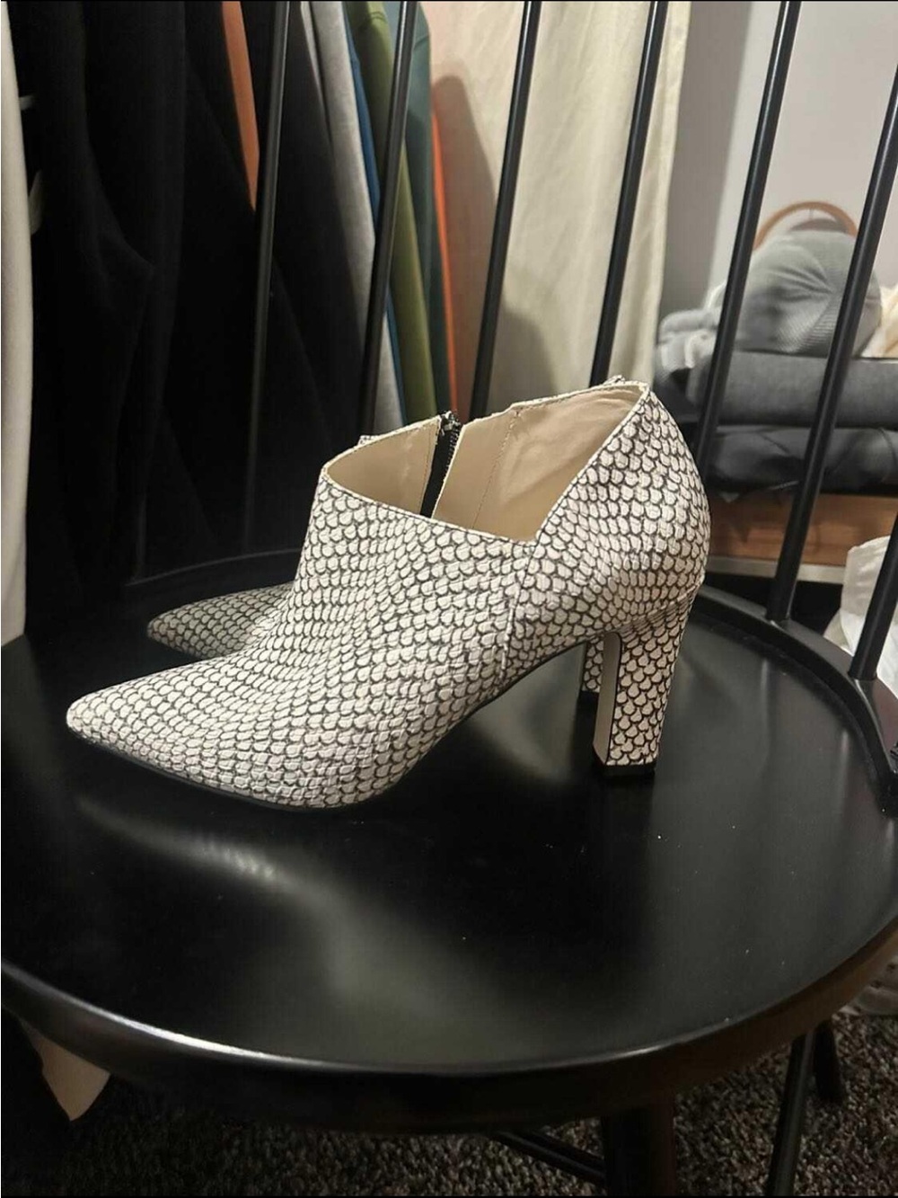 Cole Haan White Patterned Pointed Toe High Heel Booties